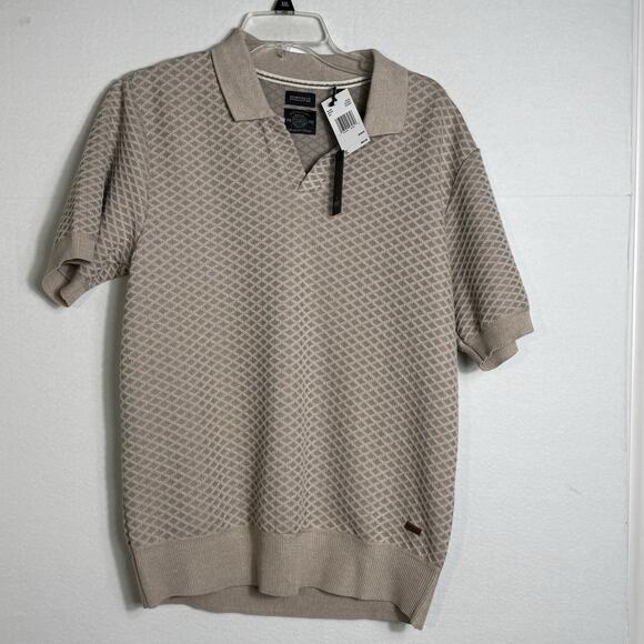 Buffalo David Bitton Men’s Knit Polo Shirt Size M NWT Beige Textured Pattern - Picture 3 of 10